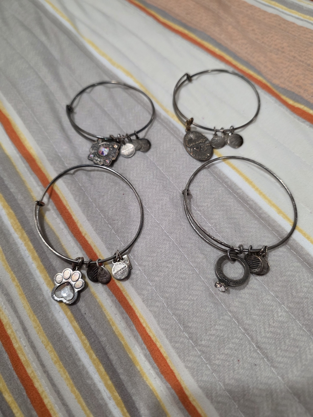 Alex And Ani Set of Four Silver-Tone Charm Bangle Bracelets